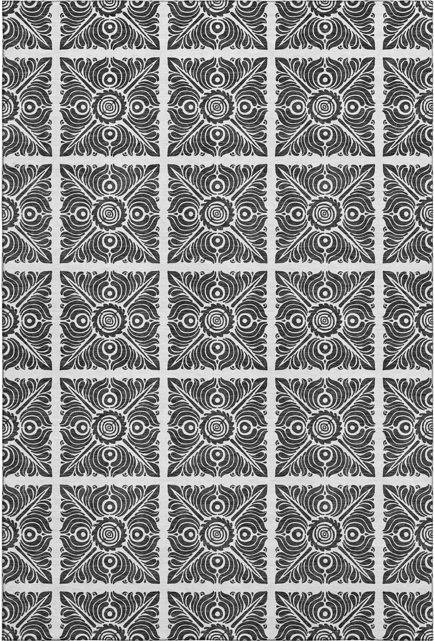 Ivory And Black Medallion Washable Area Rug With UV Protection Photo 1