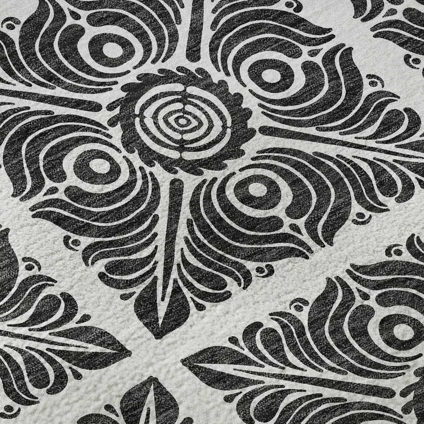 Ivory And Black Medallion Washable Area Rug With UV Protection Photo 9