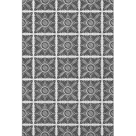 Ivory And Black Medallion Washable Area Rug With UV Protection Photo 3