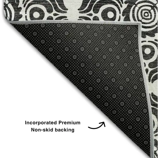 Ivory And Black Medallion Washable Area Rug With UV Protection Photo 6