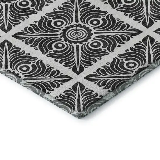 Ivory And Black Medallion Washable Area Rug With UV Protection Photo 7