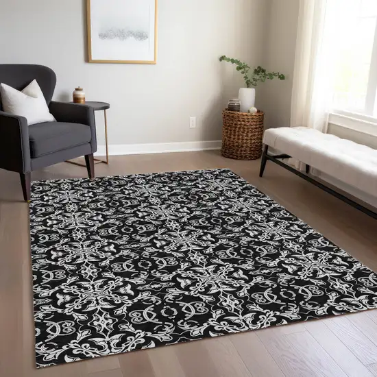 Ivory And Black Medallion Washable Indoor Outdoor Area Rug Photo 9