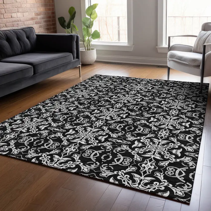 Ivory And Black Medallion Washable Indoor Outdoor Area Rug Photo 9