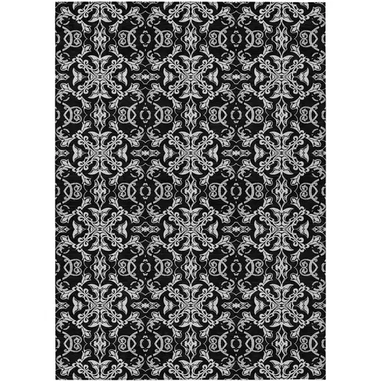 Ivory And Black Medallion Washable Indoor Outdoor Area Rug Photo 2