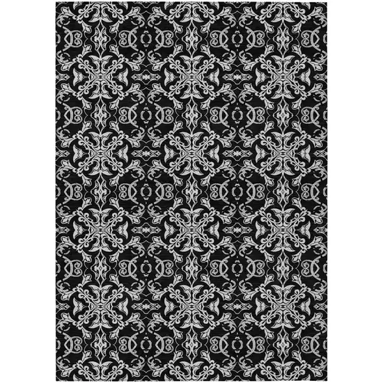 Ivory And Black Medallion Washable Indoor Outdoor Area Rug Photo 2
