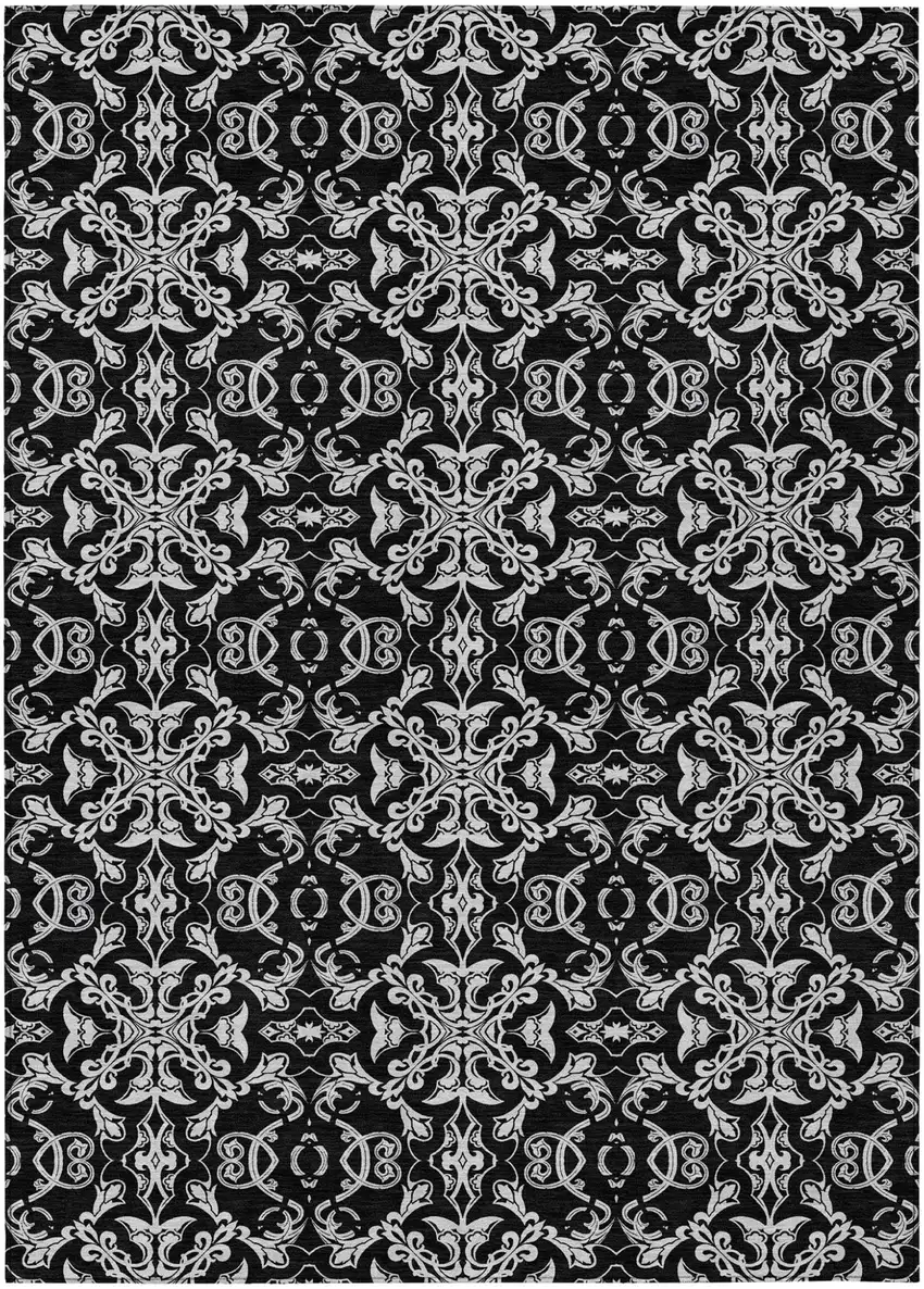 Ivory And Black Medallion Washable Indoor Outdoor Area Rug Photo 2