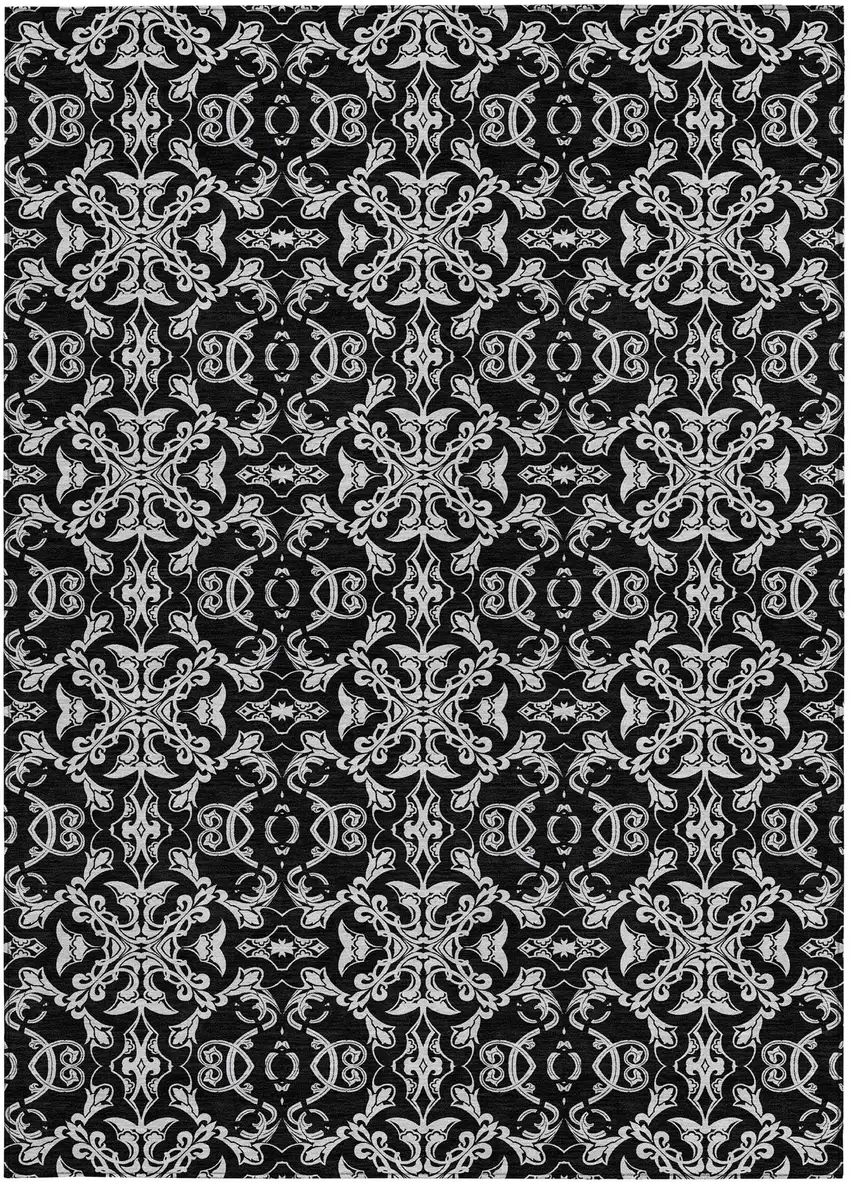 Ivory And Black Medallion Washable Indoor Outdoor Area Rug Photo 7