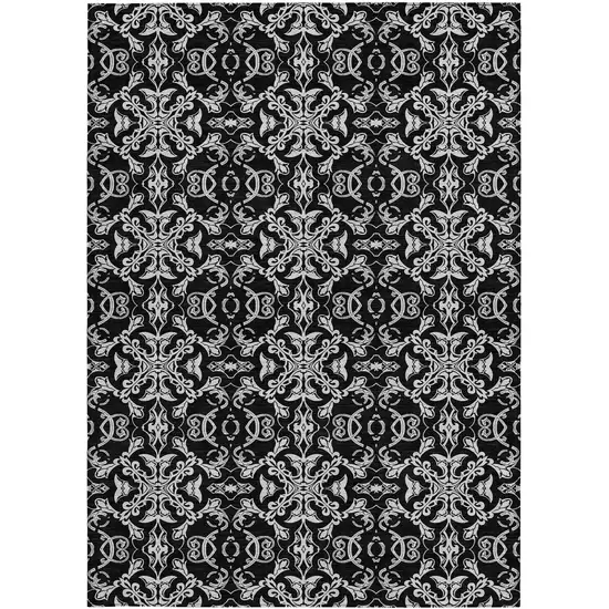 Ivory And Black Medallion Washable Indoor Outdoor Area Rug Photo 7