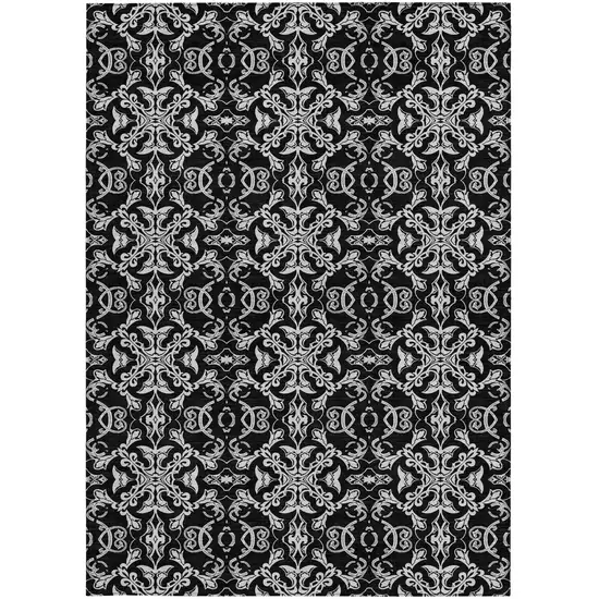 Ivory And Black Medallion Washable Indoor Outdoor Area Rug Photo 7