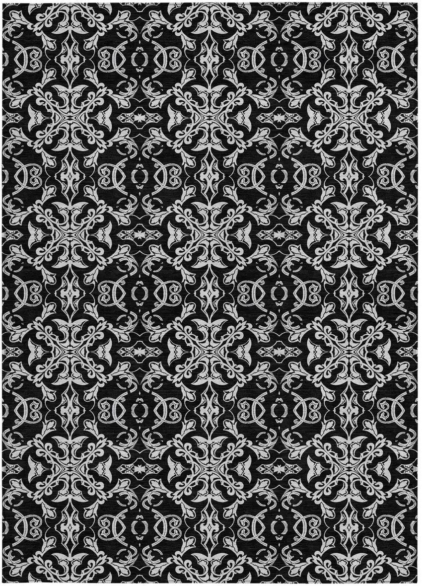 Ivory And Black Medallion Washable Indoor Outdoor Area Rug Photo 7