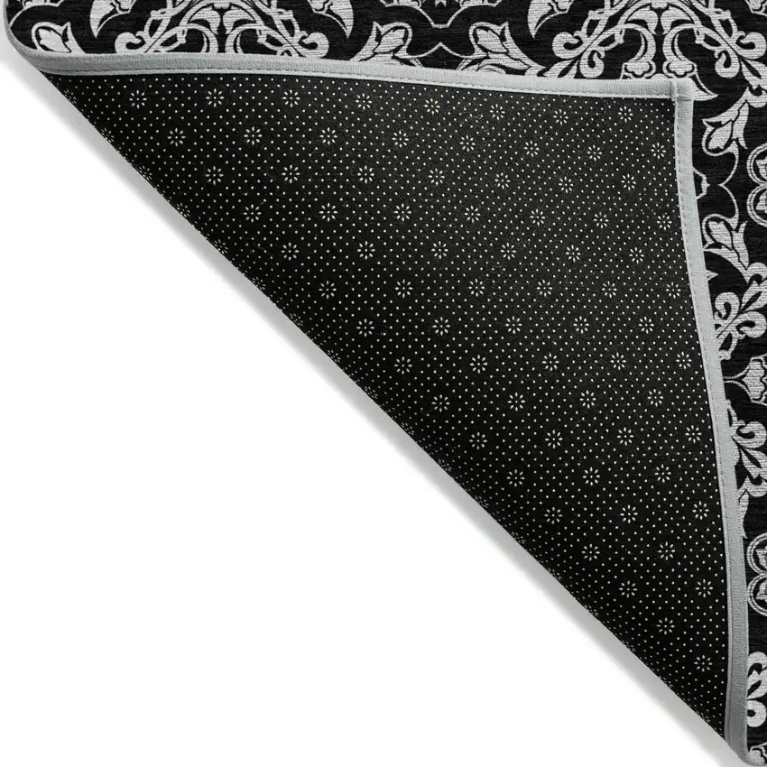 Ivory And Black Medallion Washable Indoor Outdoor Area Rug Photo 5