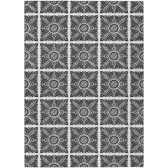 Ivory And Black Medallion Washable Indoor Outdoor Area Rug Photo 2