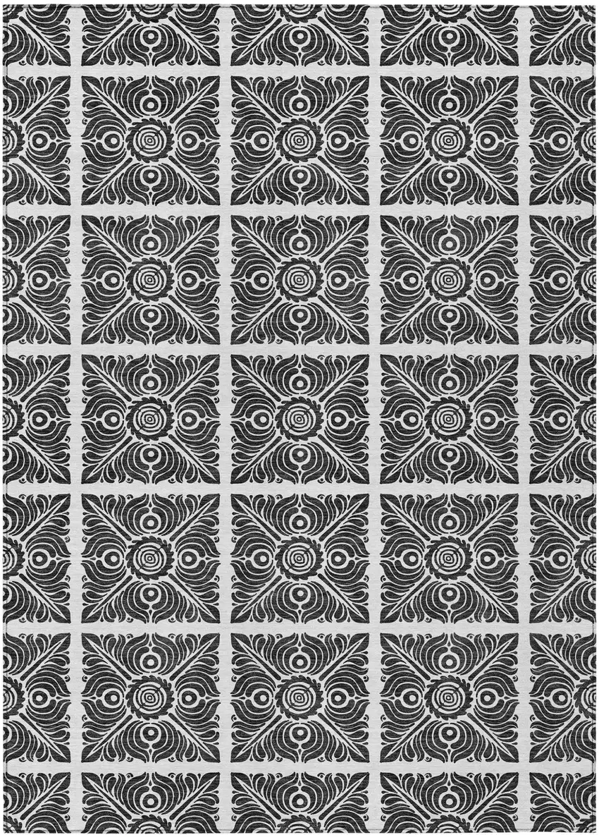 Ivory And Black Medallion Washable Indoor Outdoor Area Rug Photo 2