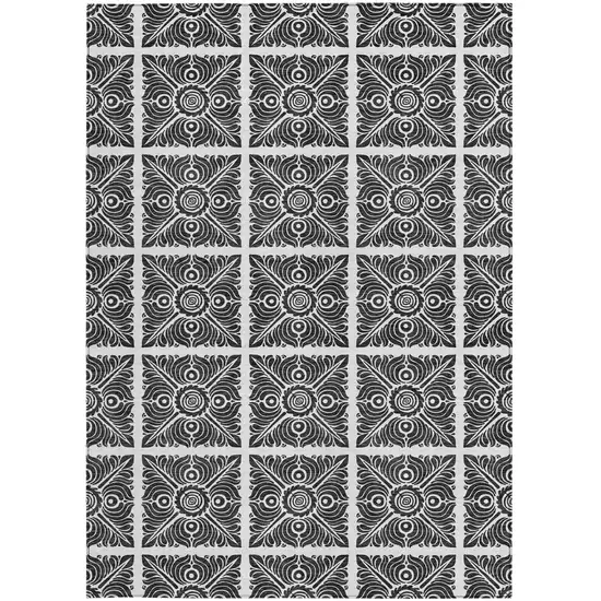 Ivory And Black Medallion Washable Indoor Outdoor Area Rug Photo 7