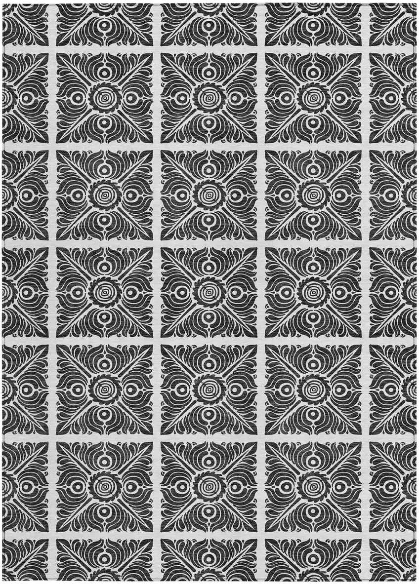 Ivory And Black Medallion Washable Indoor Outdoor Area Rug Photo 7