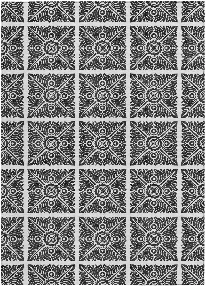 Ivory And Black Medallion Washable Indoor Outdoor Area Rug Photo 7