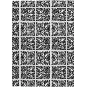 Photo of Ivory And Black Medallion Washable Indoor Outdoor Area Rug