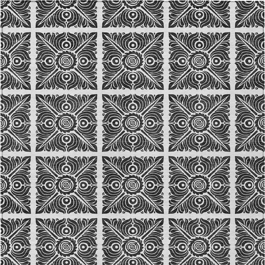 Ivory And Black Medallion Washable Indoor Outdoor Area Rug Photo 6