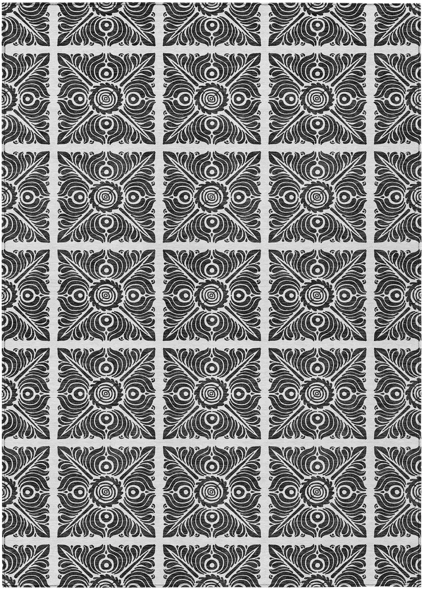 Ivory And Black Medallion Washable Indoor Outdoor Area Rug Photo 2