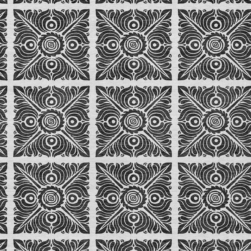 Ivory And Black Medallion Washable Indoor Outdoor Area Rug Photo 6