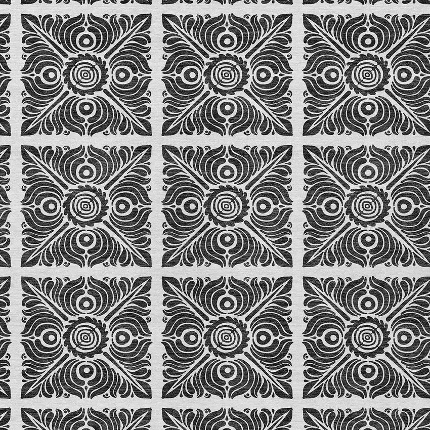 Ivory And Black Medallion Washable Indoor Outdoor Area Rug Photo 6