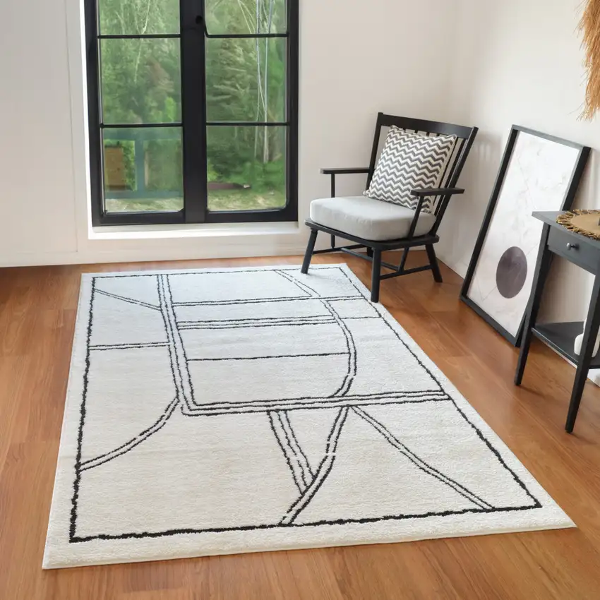 Ivory And Black Moroccan Runner Rug Photo 9