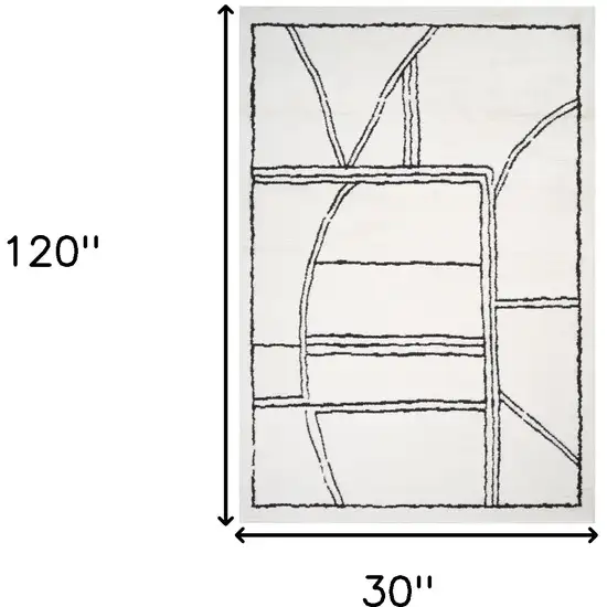 Ivory And Black Moroccan Runner Rug Photo 3