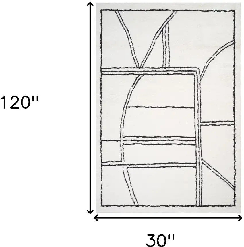 Ivory And Black Moroccan Runner Rug Photo 3