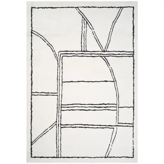 Ivory And Black Moroccan Runner Rug Photo 4