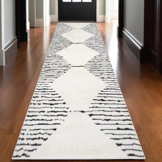 Ivory And Black Moroccan Runner Rug Photo 1