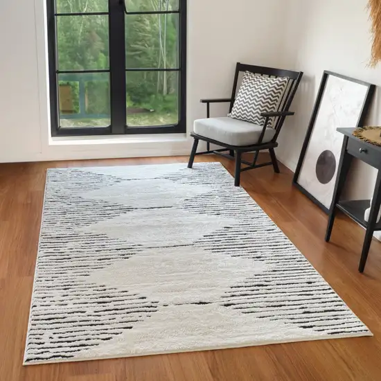 Ivory And Black Moroccan Runner Rug Photo 9