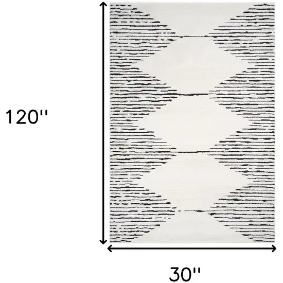 Ivory And Black Moroccan Runner Rug Photo 3