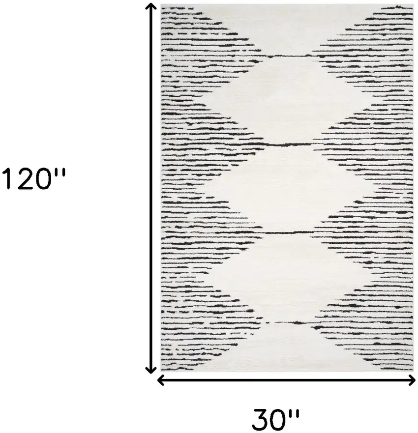 Ivory And Black Moroccan Runner Rug Photo 3