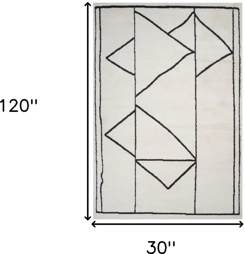 Ivory And Black Moroccan Runner Rug Photo 3