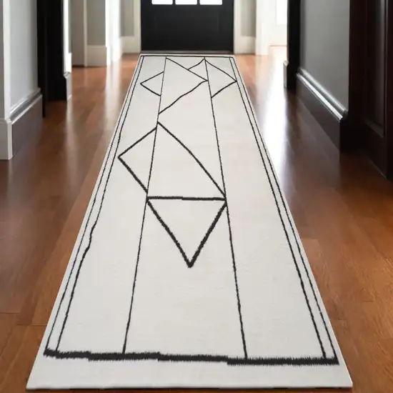 Ivory And Black Moroccan Runner Rug Photo 1