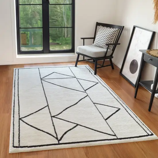 Ivory And Black Moroccan Runner Rug Photo 9
