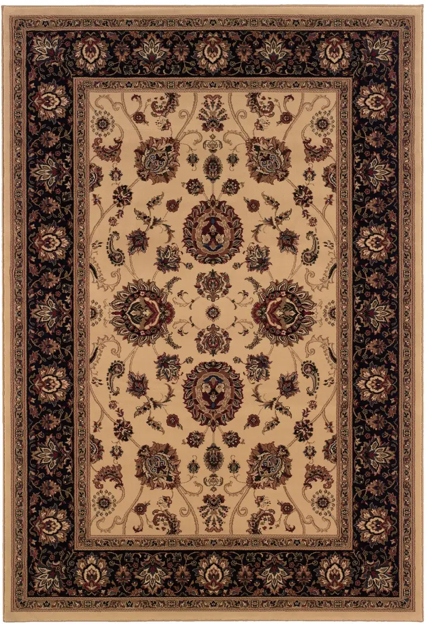 Ivory And Black Oriental Area Rug Photo 4