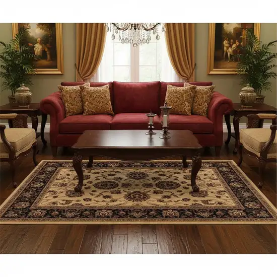 Ivory And Black Oriental Area Rug Photo 1