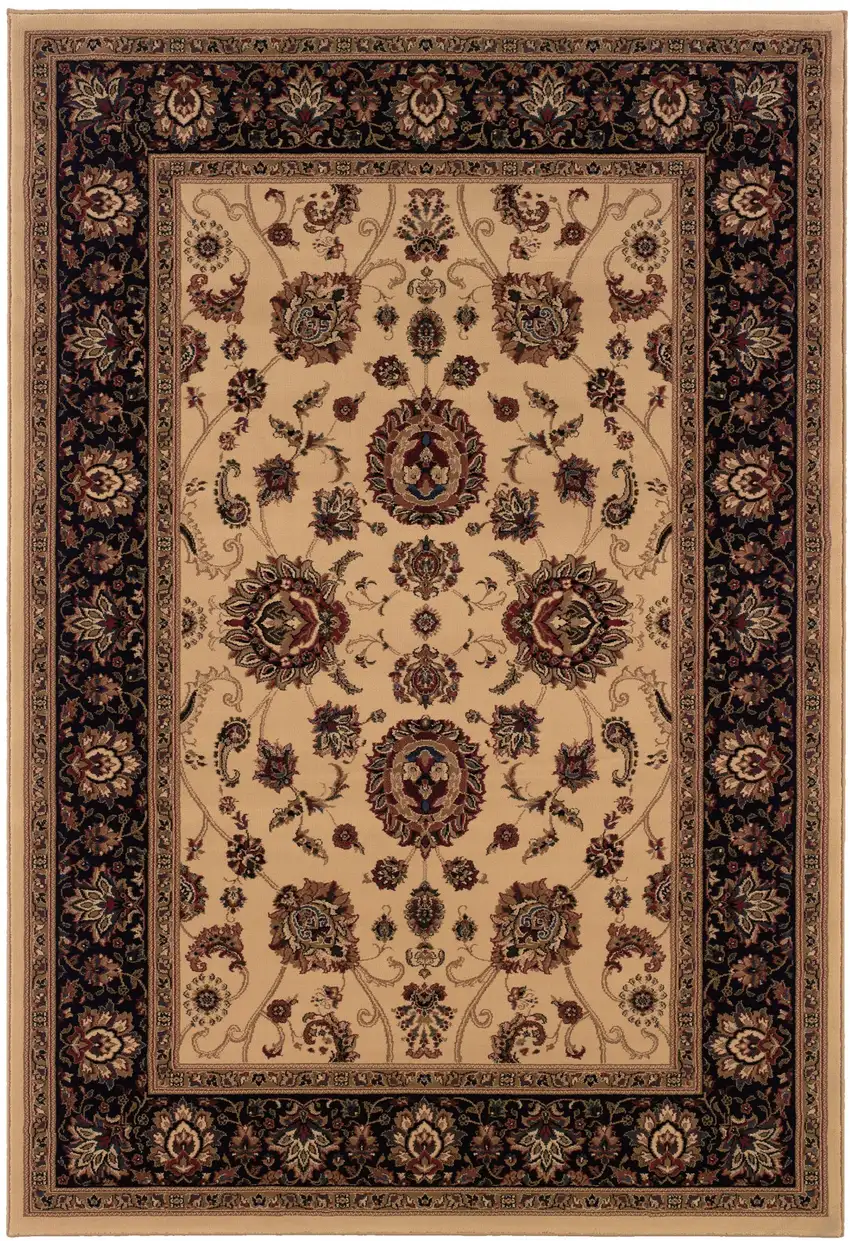 Ivory And Black Oriental Area Rug Photo 2