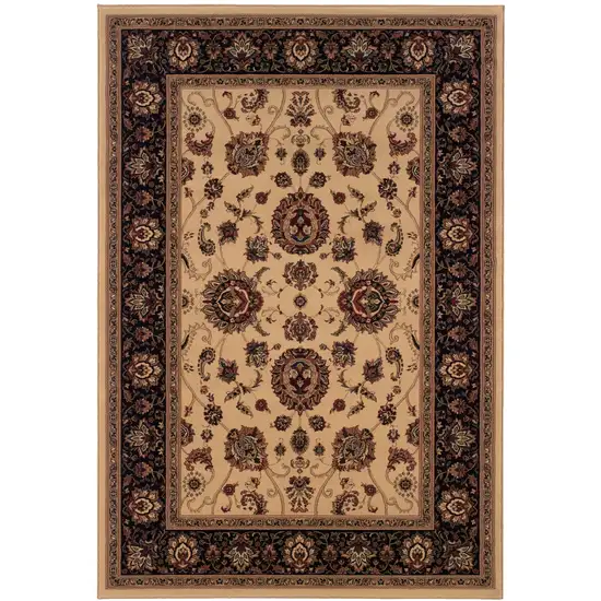 Ivory And Black Oriental Area Rug Photo 3