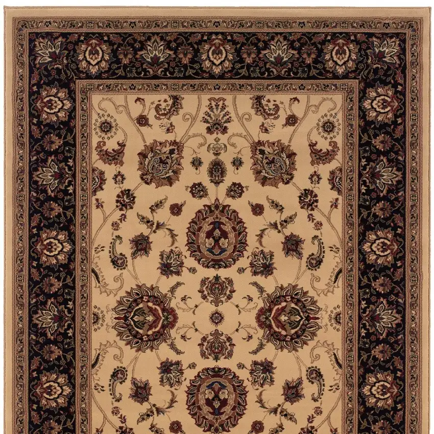 Ivory And Black Oriental Area Rug Photo 4