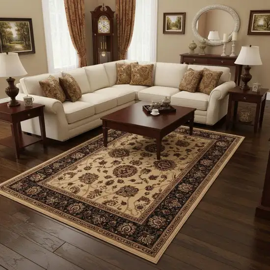Ivory And Black Oriental Area Rug Photo 1