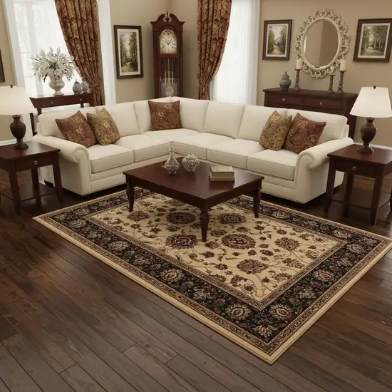 Ivory And Black Oriental Area Rug Photo 1