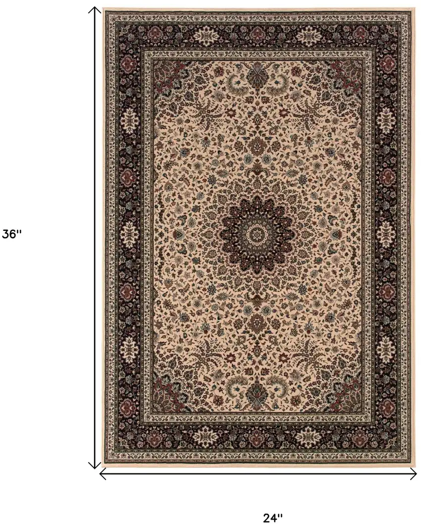 Ivory And Black Oriental Area Rug Photo 3