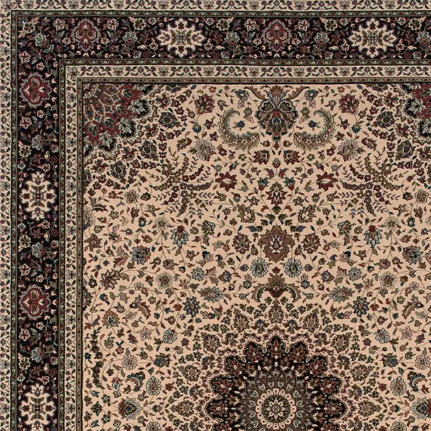 Ivory And Black Oriental Area Rug Photo 4