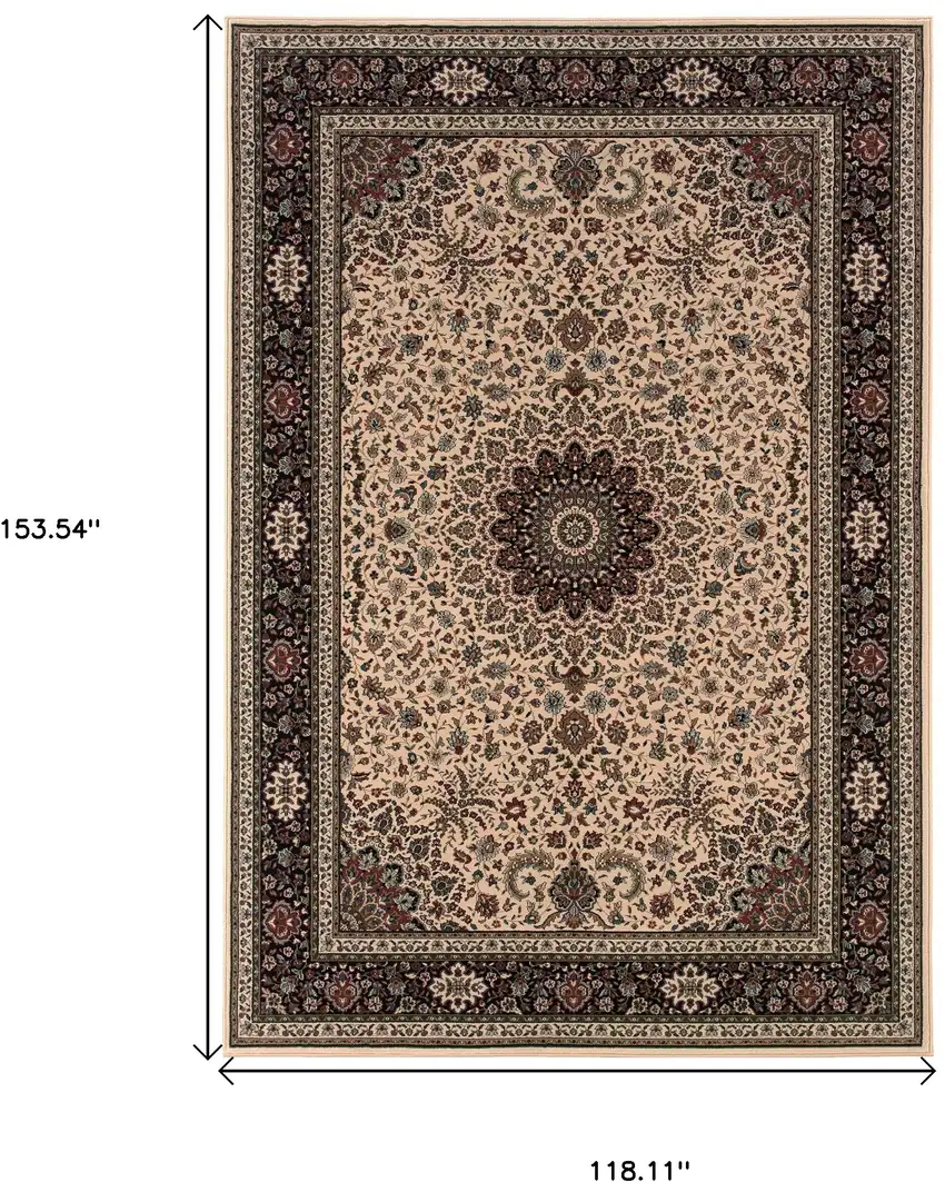 Ivory And Black Oriental Area Rug Photo 3