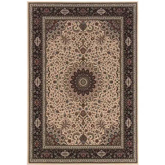 Ivory And Black Oriental Area Rug Photo 5