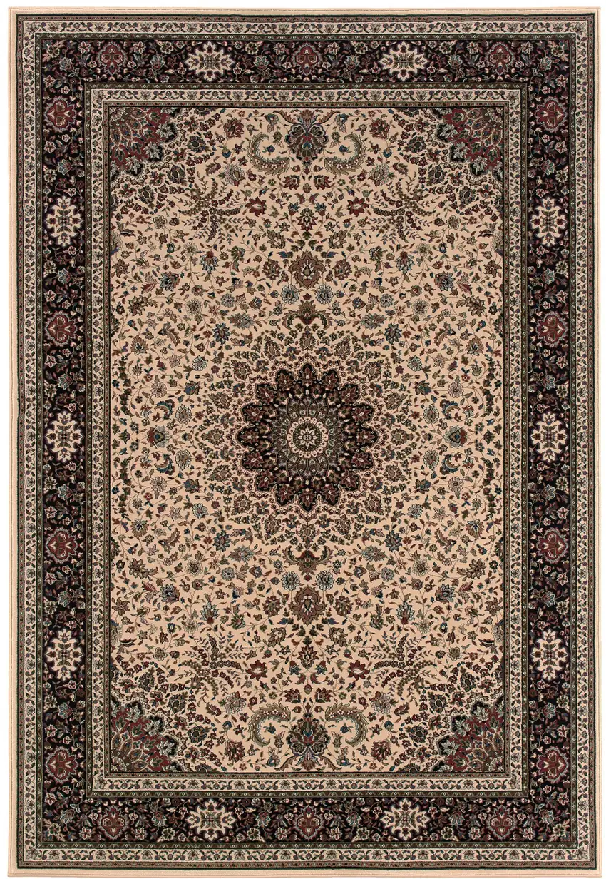 Ivory And Black Oriental Area Rug Photo 5