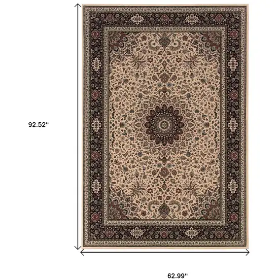 Ivory And Black Oriental Area Rug Photo 3