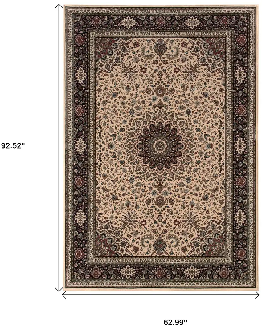 Ivory And Black Oriental Area Rug Photo 3